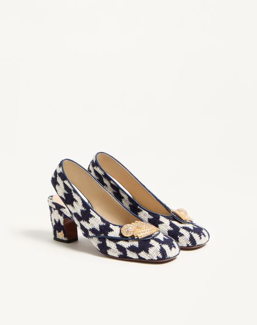 Valentino Garavani - Adamantine Slingback Pumps In Tweed 60mm - Navy/butter - Woman - Pumps
