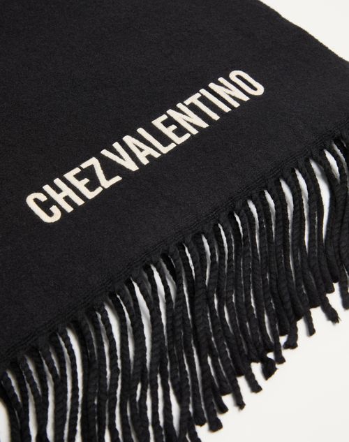 Valentino Garavani - Bufanda Valentino De Lana Con Bordado Chez Valentino - Negro/manteca - Hombre - Accesorios Suaves