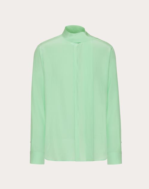 Shop Valentino Washed Silk Shirt With Neck Tie In Mint