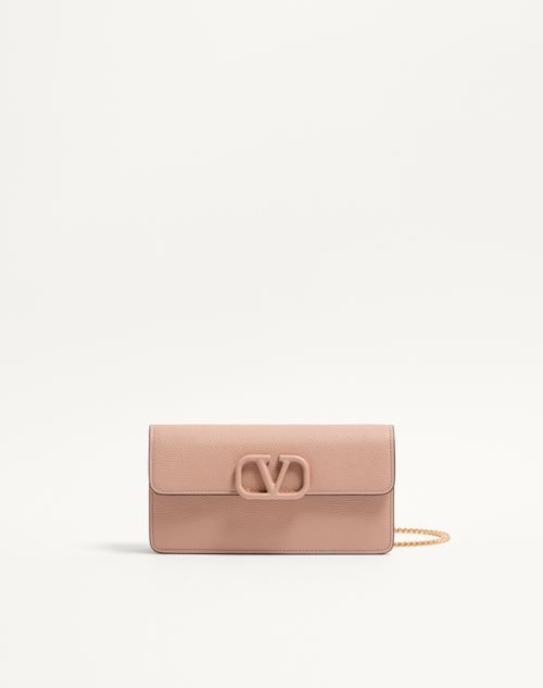 Valentino Garavani - Portafoglio Con Catena Vlogo Signature In Vitello Granato - Rose Cannelle - Donna - Portafogli E Piccola Pelletteria