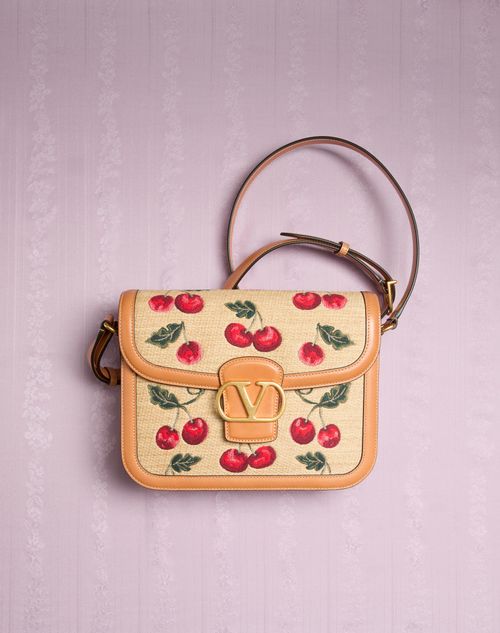 Valentino Garavani - Valentino Garavani 9to5 Shoulder Bag In Jacquard Raffia With Cherryfic Motif - Natural/red - Woman - Shoulder Bags