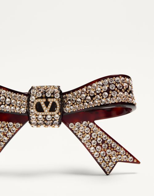 Valentino Garavani - Vlogo Signature Hair Clip In Resin, Metal And Crystals - Tartaruga/gold/crystal - Woman - Hair Accessories