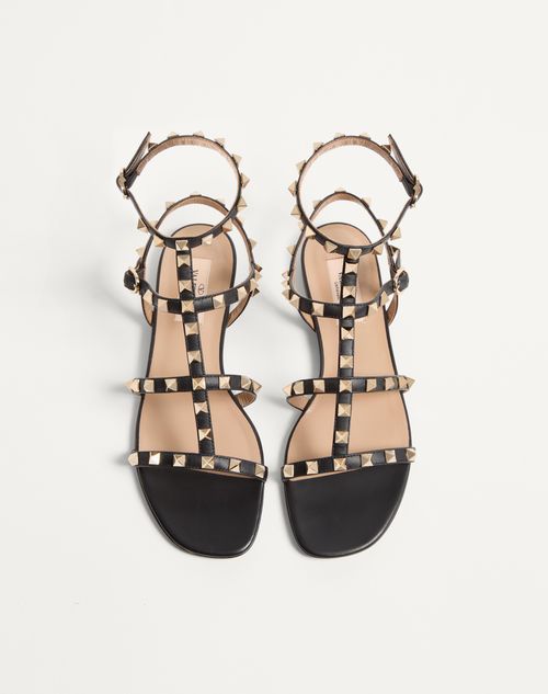 Valentino Garavani - Rockstud Flat Calfskin Sandal With Straps - Black - Woman - Sandals