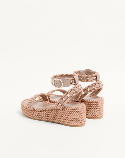 Valentino Garavani - Rockstud Flatform Sandal In Calfskin 45mm - Poudre - Woman - Espadrilles And Wedges