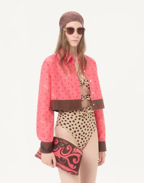 Valentino - Einteiliger Badeanzug Aus Lycra Mit Dalmata Plus De Pois-punktmuster - Beige/schokolade - Frau - Bademode