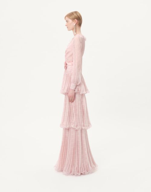 Valentino - Long Dress In Creponne Chiffon With Plus De Pois Print - Rose/ivory - Woman - Gowns