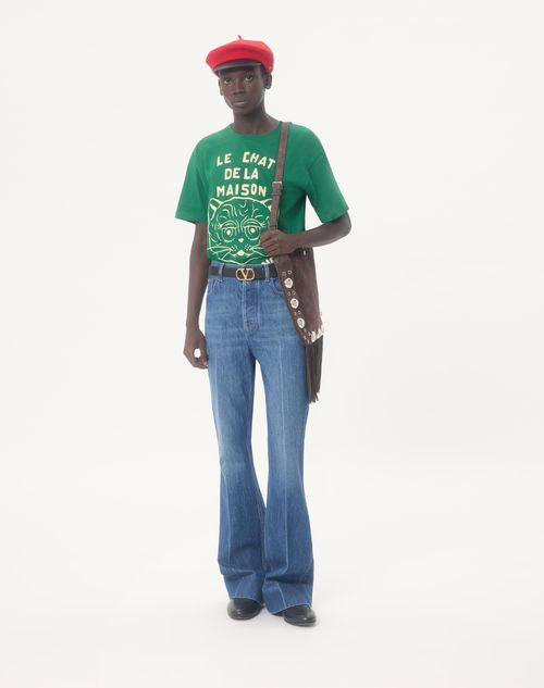 Valentino - Cotton T-shirt With Le Chat De La Maison Print - Green - Man - Tshirts And Sweatshirts