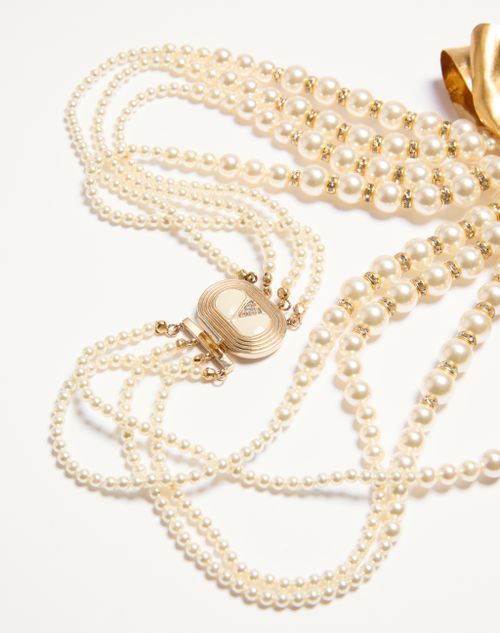 Valentino Garavani - Trop Chou Necklace In Metal, Enamel, Pearls, And Crystals - Antique Brass - Woman - Fashion Jewelry