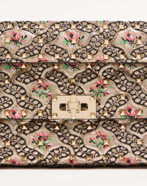 Valentino Garavani - Borsa Piccola Valentino Garavani Rockstud Spike In Tessuto Jacquard Papier Floral - Oro/multicolor - Donna - Borse A Spalla