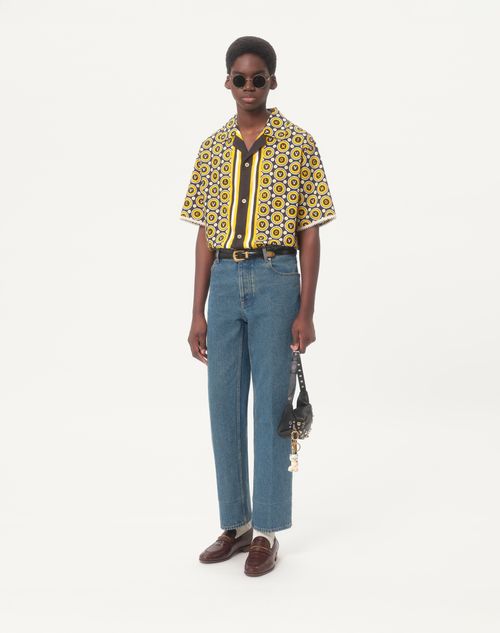 Valentino - Cotton Poplin Bowling Shirt With Bulles Royales Print - Black/yellow/ivory - Man - Shirts