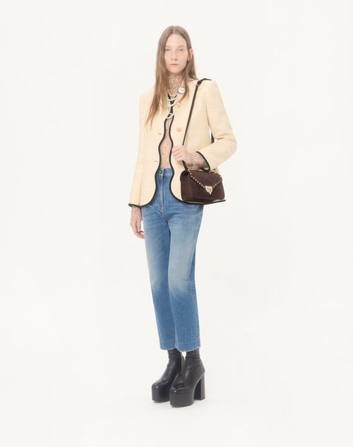 Valentino Garavani - Valentino Garavani Rockstud Small Shoulder Bag In Suede - Ebony - Woman - Shoulder Bags