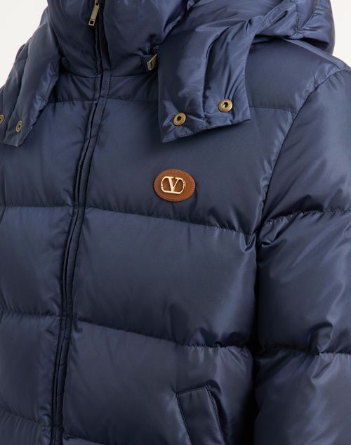 Valentino - Nylon Hooded Down Jacket With Vlogo Patch - Blue - Man - Outerwear