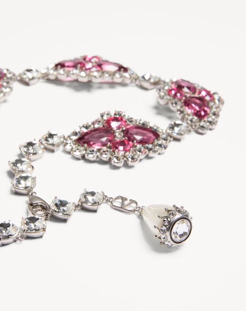 Valentino Garavani - Pas Plus Necklace In Metal, Resin, Enamel And Crystals - Palladium/cream/pink - Woman - Fashion Jewelry