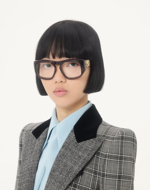 Valentino - Rectangular Acetate Frame - Brown - Unisex - Eyewear