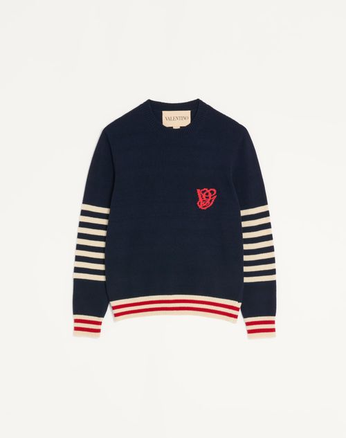 Valentino - Valentino Wool Sweater With Vg Embroidery - Navy/butter - Man - Knitwear