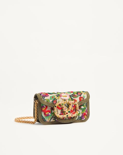 Valentino Garavani - Valentino Garavani Locò Kleine Bestickte Schultertasche Mit Schmucklogo - Natur/mehrfarbig - Frau - Schultertaschen