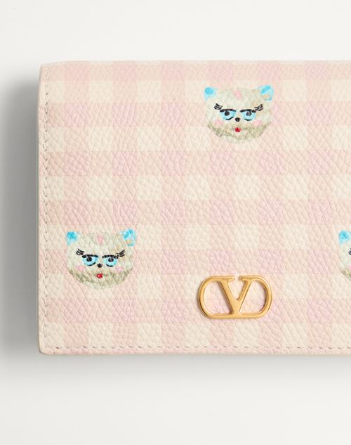 Valentino Garavani - Vlogo Signature Wallet In Le Chat De La Maison Grainy Calfskin - Pink/ivory - Woman - Wallets And Small Leather Goods