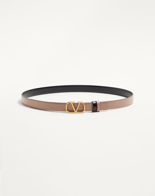 Valentino Garavani - Reversible Vlogo Signature Belt In Glossy Calfskin 20 Mm - Smokey Beige/black - Woman - Accessories