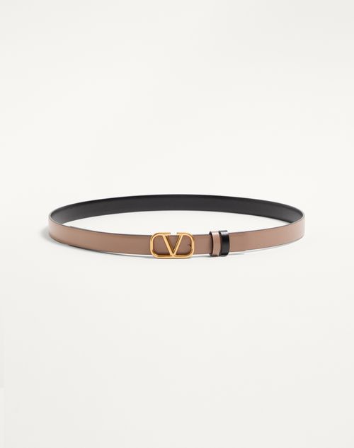 Valentino Garavani Reversible Vlogo Signature Belt In Glossy Calfskin 20 Mm Woman Smokey Brown/black 080