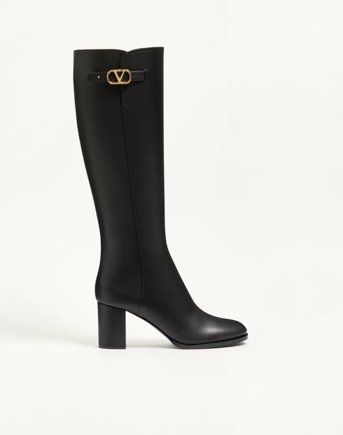 Valentino Garavani - Vlogo Signature Calfskin Boot 70mm - Black - Woman - Boots And Ankle Boots