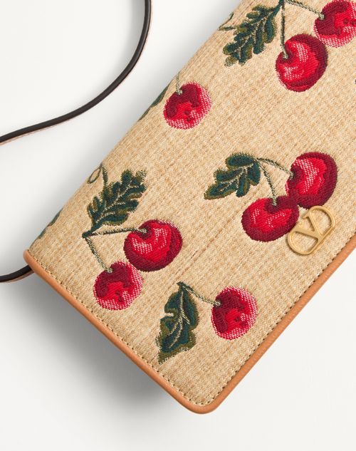 Valentino Garavani - Vlogo Signature Mini Shoulder Bag In Jacquard Raffia With Cherryfic Pattern - Natural/red - Woman - Clutches