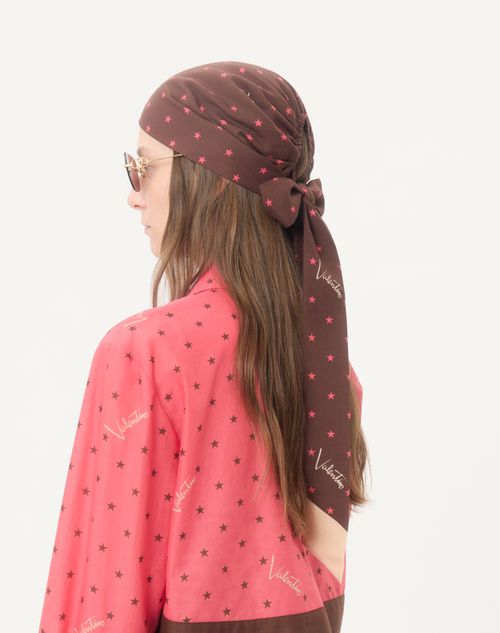 Valentino Garavani - Headband Stelline E Firma Starry In Seta E Cotone - Chocolate/beige - Donna - Accessori Tessili