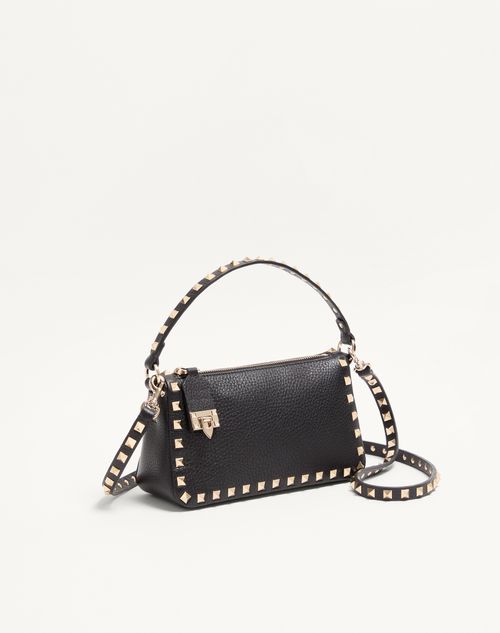 Valentino Garavani - Small Rockstud Grainy Calfskin Crossbody Bag - Black - Woman - Bags