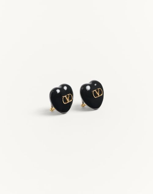 Valentino Garavani - Coeur Royal Earrings In Metal And Enamel - Gold/black - Woman - Jewelry