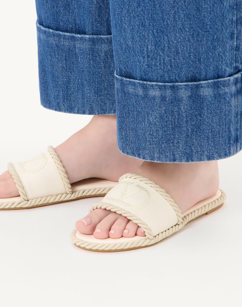 Valentino Garavani - Sandalo Slide Vlogo Torchon In Nappa - Avorio - Donna - Slide E Infradito