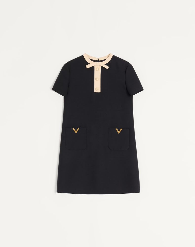 Valentino Silk And Wool Blend Short Sleeve Dress In Black