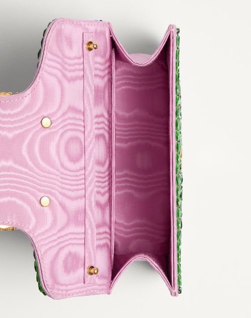 Valentino Garavani - Valentino Garavani Locò Small Shoulder Bag Embroidered With Jewel Logo - Emerald/rhododendron - Woman - Shoulder Bags