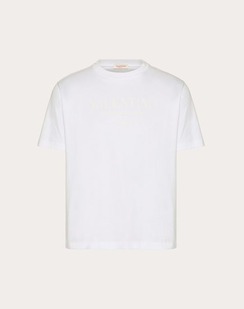 Shop Valentino Print Cotton Crewneck T-shirt In White