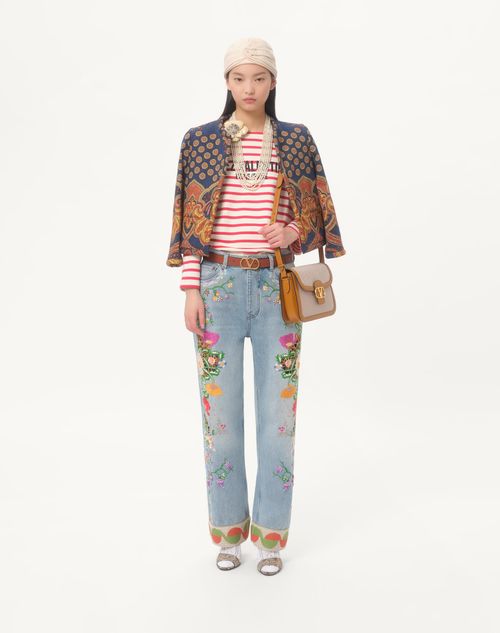 Valentino - Striped Jersey Cotton T-shirt - Ivory/red - Woman - T-shirts And Sweatshirts