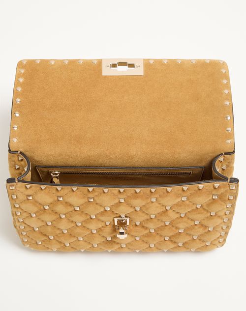 Valentino Garavani - Valentino Garavani Rockstud Spike Medium Suede Bag - Havana Beige - Woman - Shoulder Bags