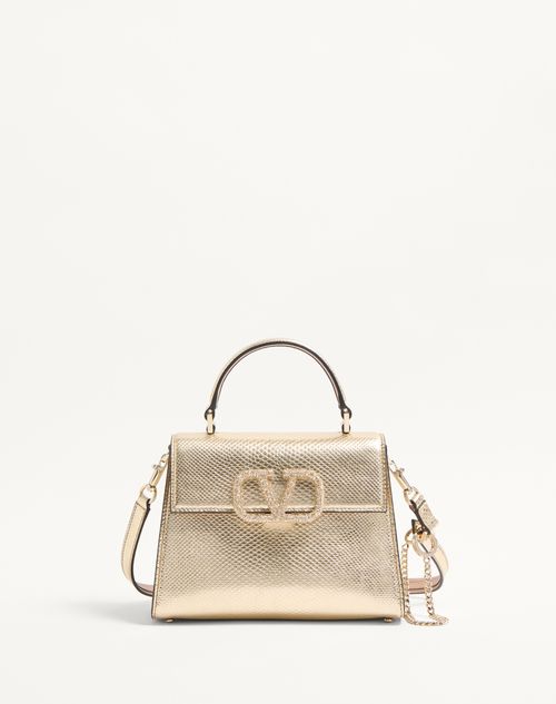 Valentino Vsling Small Metallic Snake-embossed Leather Top-handle Bag In Platinum/beige/gold/crystal Silver