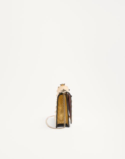 Valentino Garavani - Rockstud Mini Calfskin Bag With Chain In Laminated Grainy Calfskin - Antique Brass - Woman - Wallets And Small Leather Goods