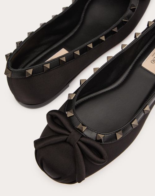 Valentino Garavani - Rockstud Satin Ballerina With Tone-on-tone Studs - Black - Woman - Ballerinas