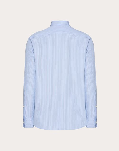 Valentino - Cotton Poplin Shirt With Metallic V Detail - Azure - Man - Shirts