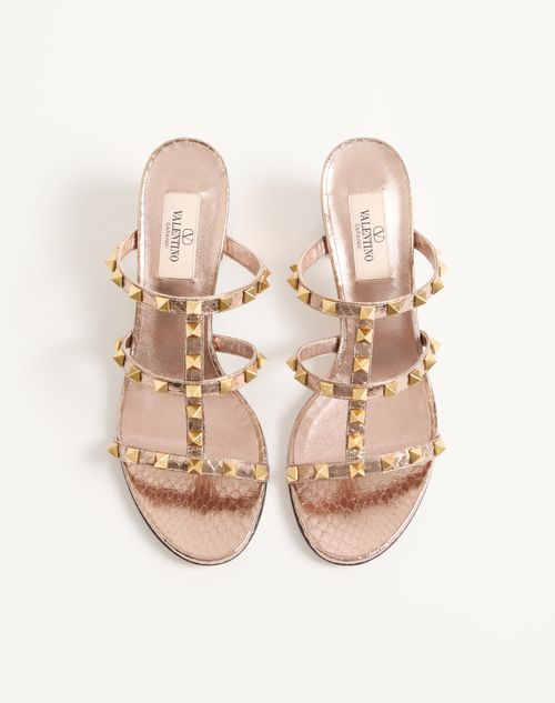 Valentino Garavani - Rockstud Slide Sandal In Laminated Ayers 60 Mm - Gold/pink - Woman - Sandals