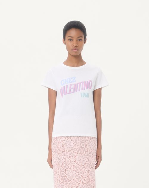Valentino - Cotton Jersey T-shirt With Chez Valentino 1960 Print - White - Woman - T-shirts And Sweatshirts
