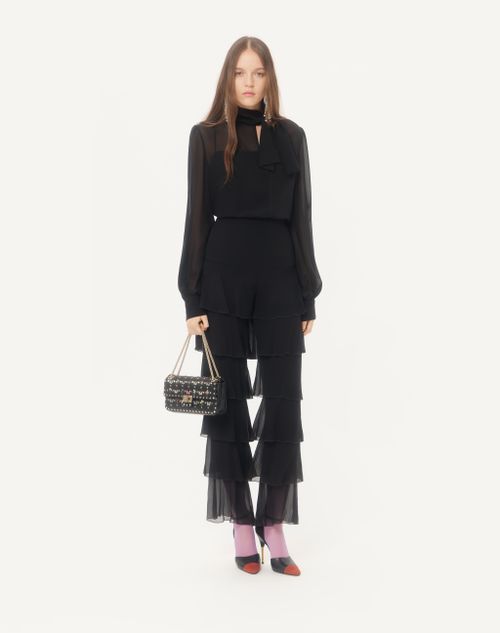 Valentino - Leichtes Georgette-top Mit Schal - Schwarz - Frau - Blusen Und Tops