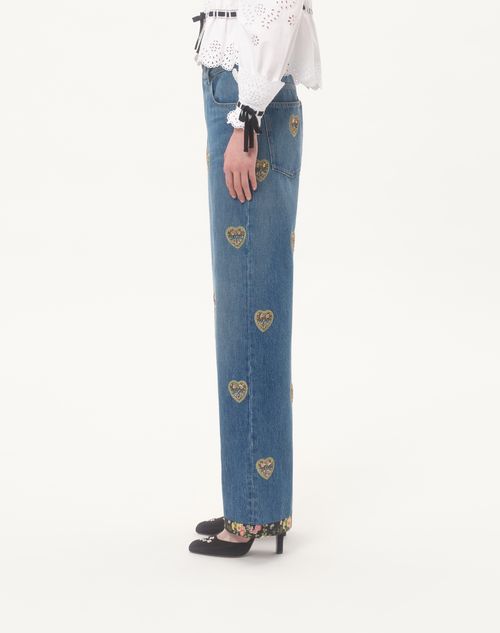 Valentino - Embroidered Denim Pants - Blue - Woman - Denim