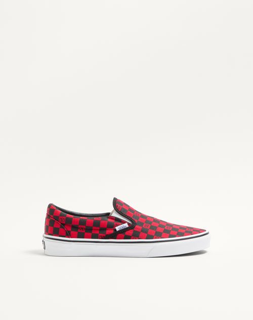 Valentino Garavani Valentino Garavani And Vans Fabric Slip-on Trainer With Vlogo Checkerboard Print Man Rouge Pur/black 44.5