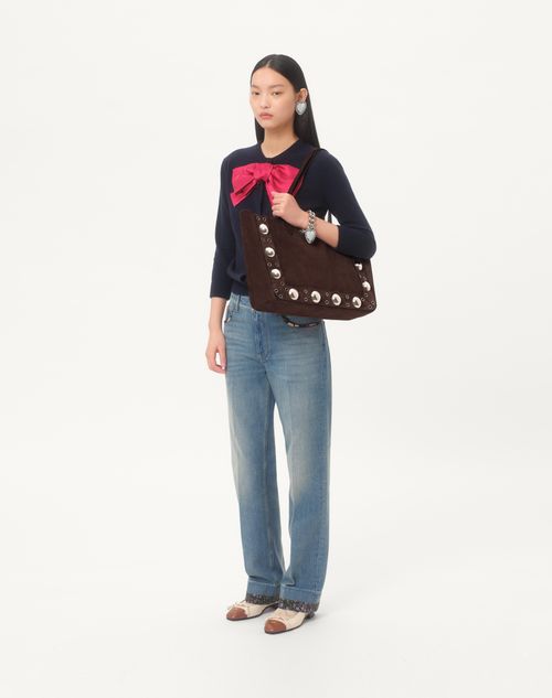 Valentino Garavani - Valentino Garavani Mittlere Nellcôte Einkaufstasche Aus Wildleder - Braun - Frau - Shopper