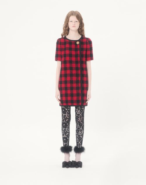 Valentino - Short Dress In Damier Tweed - Paris/black - Woman - Dresses