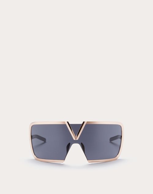 Valentino V-romask Shield Titanium & Acetate Sunglasses In Rose Gold/​black To Grey Gradient