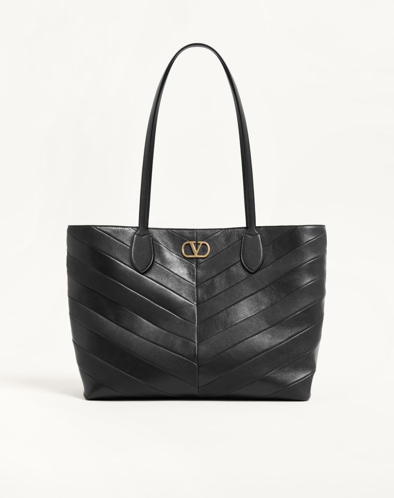 Valentino Garavani Women's Black Jean Medium Shopping Bag In Nappa With Chevron Motif Woman Uni