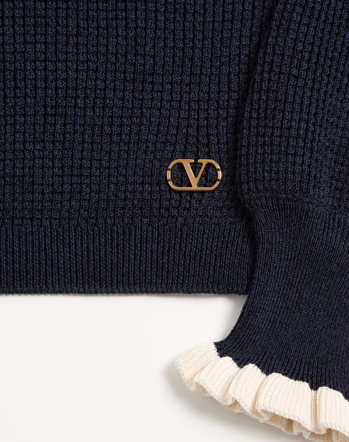 Valentino - Cotton Sweater - Navy/birch - Woman - Knitwear