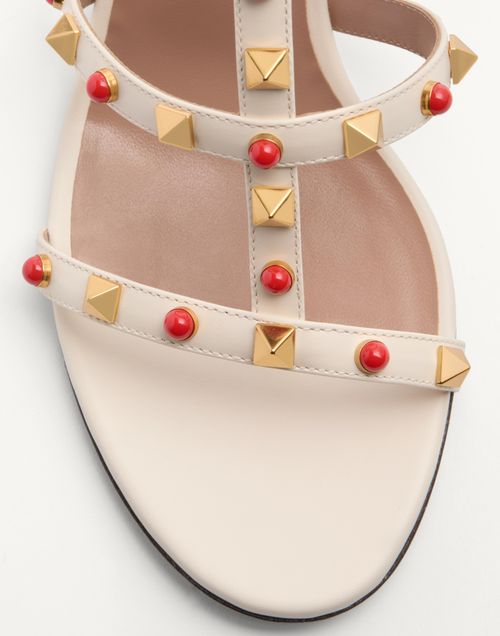 Valentino Garavani - Rockstud Slide Sandal In Calfskin With Cabochon Stones 60mm - Ivory/coral - Woman - Sandals