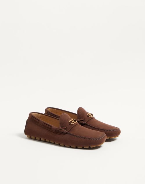 Valentino Garavani - Driver Fastaway Loafer In Deerskin Suede - Bark Brown - Man - Loafers And Driver